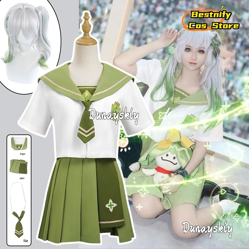 

КосплейGenshin Impact Nahida, карнавальный костюм, весенне-летняя зеленая плиссированная юбка, униформа школьницы, женские платья Jirai Kei