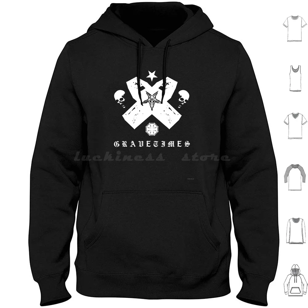 Gravetimes Hoodies Long Sleeve Graphic Grind Black White Goth Death Metal Punk Alternative Nihilism Cool Post