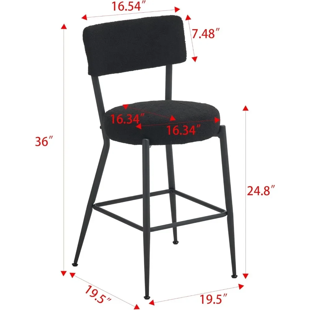 Teddy Bar Stools Set of 4, 24 Inches Counter Height Barstools with Black Metal Legs, Counter Stools Chairs for Kitchen Island