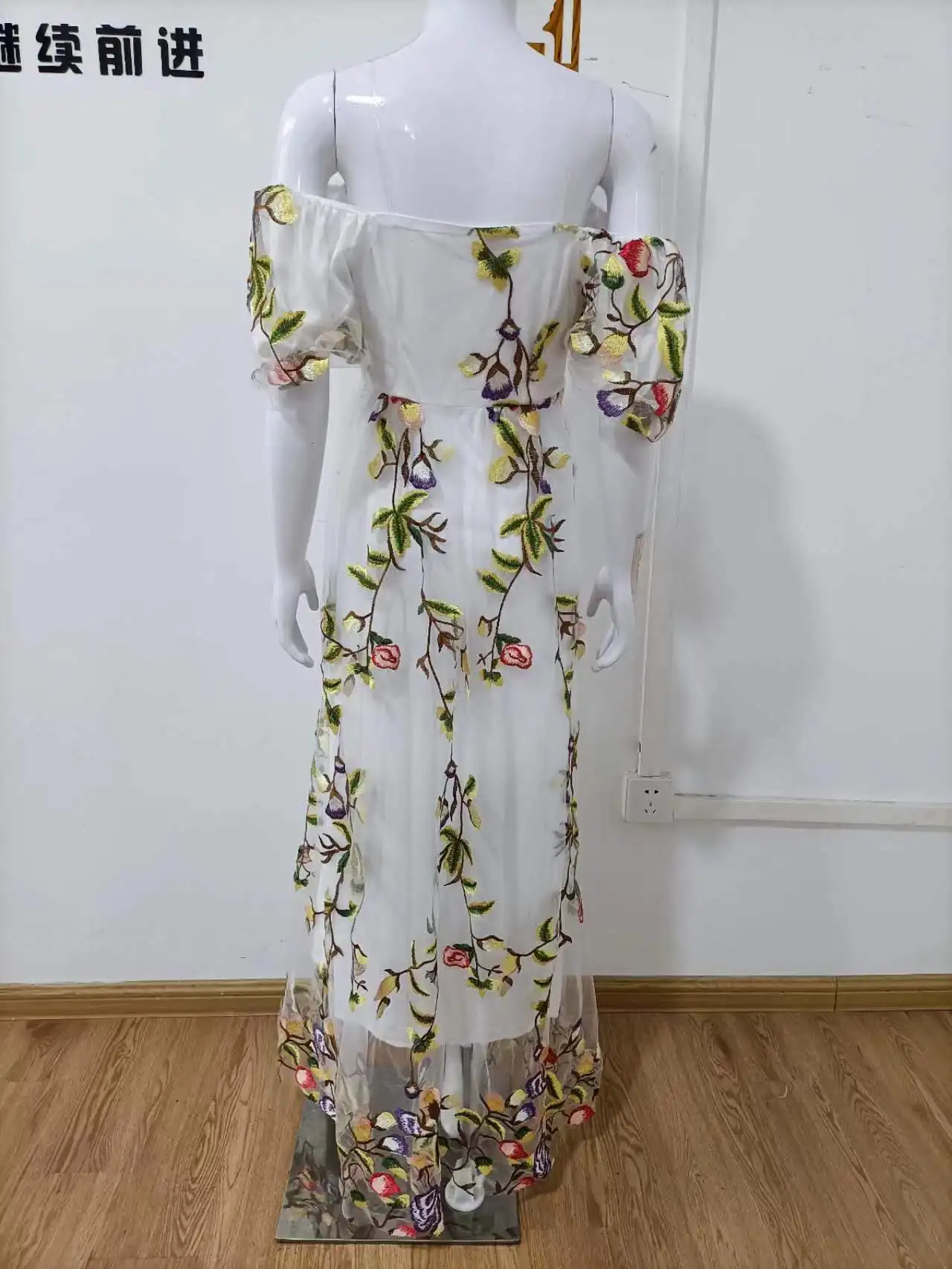 Embroidery Mesh Maxi Dress Women 2025Summer Evening Party Sexy Strapless High Slit Dress Boho Beach Holiday