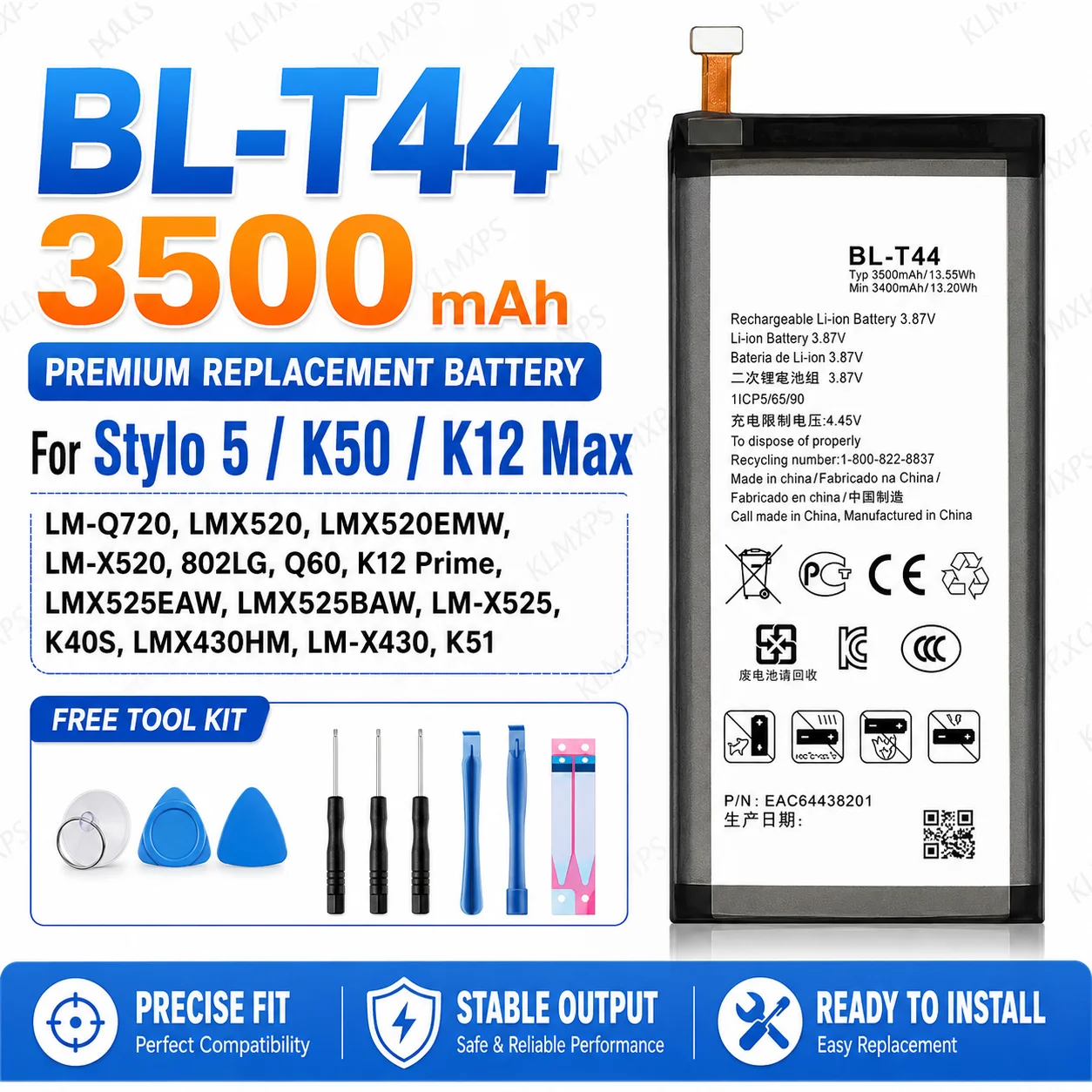 Replacement Battery BL-T42 BL-T44 BL-T36 BL-T45 BL-T54 BL-T58 For LG V50 ThinQ 5G Stylo 5 K50 Q60 Harmony 2 LM-Q730N Q70