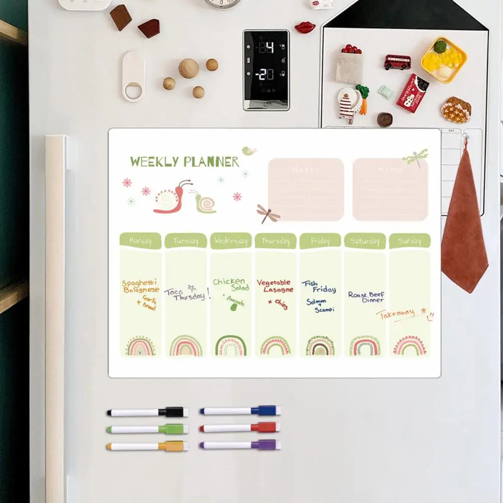 Perencana mingguan yang dapat dihapus Set perencana mingguan papan putih magnetik 9 buah untuk kulkas dengan pena tulis papan pesan hapus kering untuk rumah