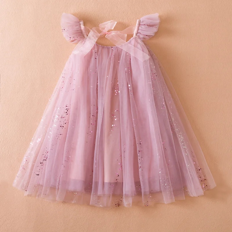 Dress for Girl Summer Tulle Suspender Sequin New Birthday Princess Dress Ruffles Elegant Children Party Vacation Casual Vestidos