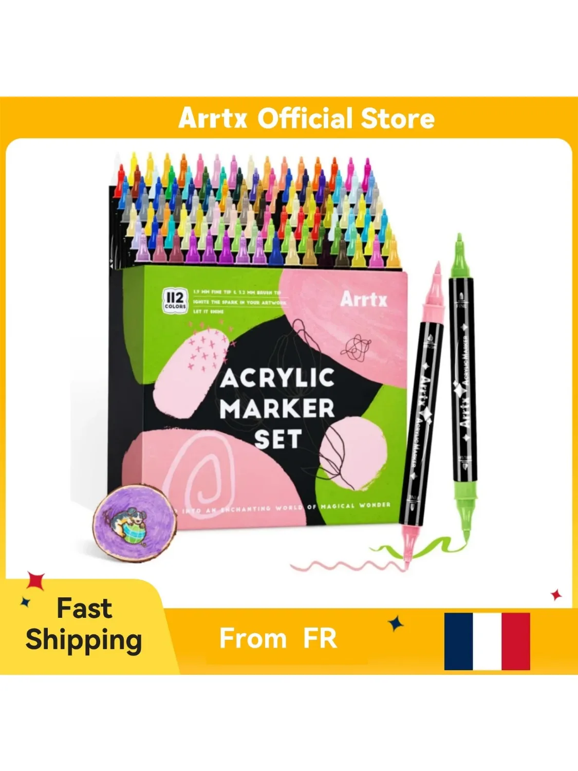 Arrtx 112 Kleuren Acrylverf Markers Dubbele Punt Fijne Punt en Penseelpunt voor Steenverf, Keramiek, Hout, Plastic, Scrapbooking - afbeelding 2