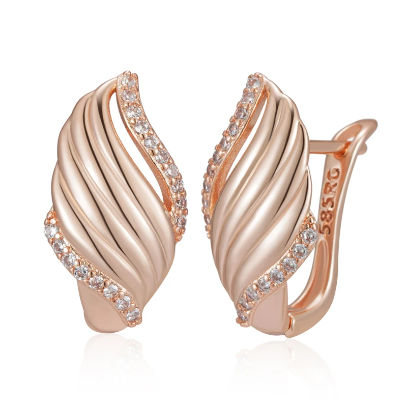 Kinel Luxury 585 Rose Gold Color Drop Earrings for Women Unique Natural Zircon Accessories High Quality Daily Fine Jewelry Gift