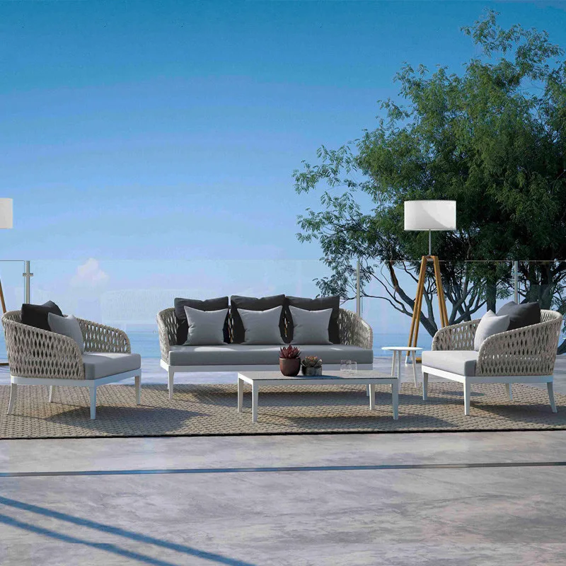 

Villa terrace sofa coffee table combination rattan furniture negotiation guest office sofa