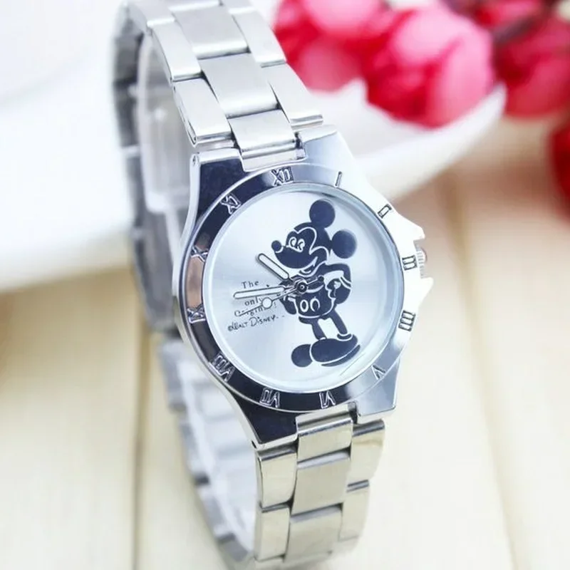 Disney Mickey Mouse Women Quartz Watch Fashion Mickey Watch Men Stainless Steel Watch for Girl Boy Cartoon Watches