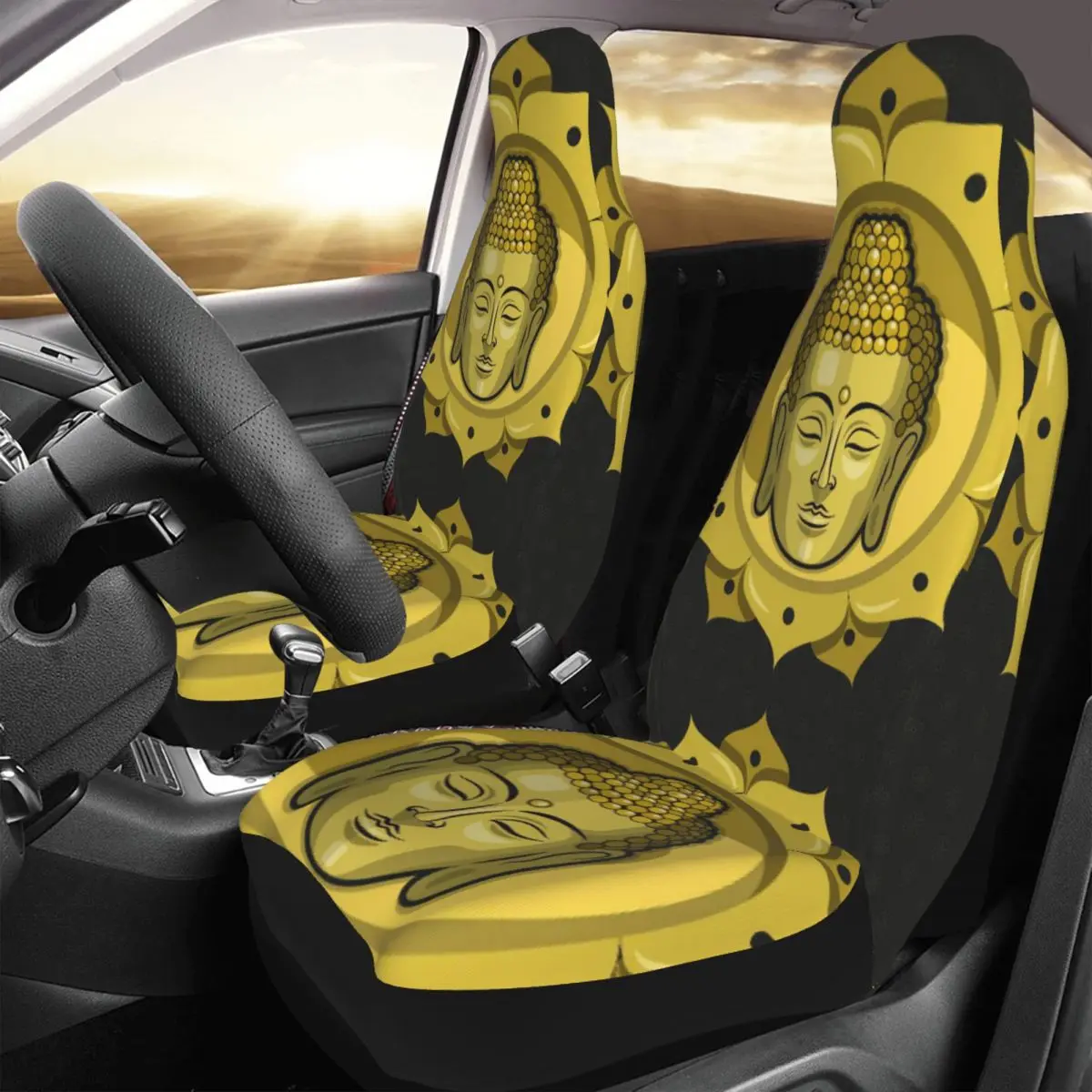 

Buddah Car Seat Cover Custom Printing Universal Front Protector Accessories Cushion Set