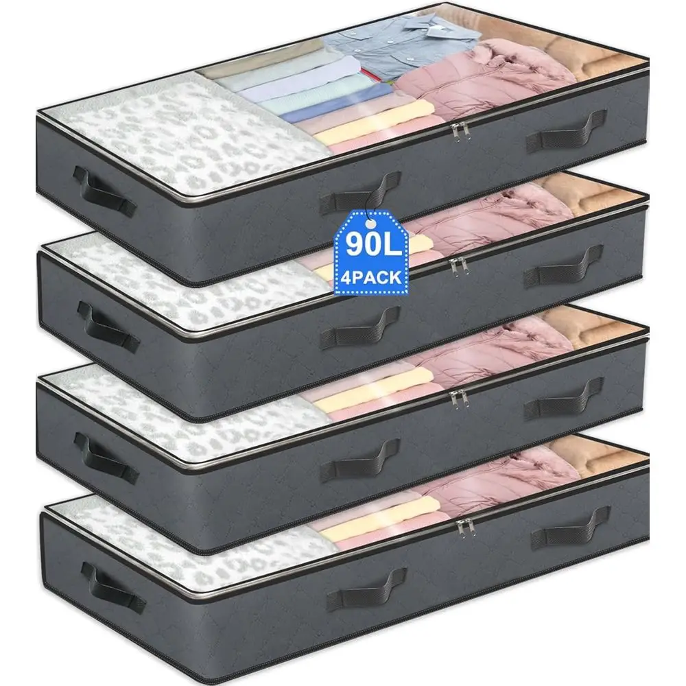 

4-Pack 90L Collapsible Storage Bins for Under Bed, Ideal for Organizing Clothes, Blankets, Towels, and Linen Sheets