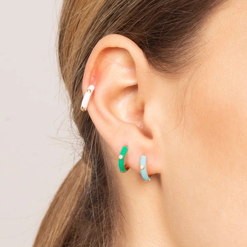 Pendientes de aro esmaltados con aguja para oreja de Plata de Ley 925, diámetro interior de 8mm, pegamento redondo, hebilla pequeña para oreja, accesorios de joyería para niña bonita