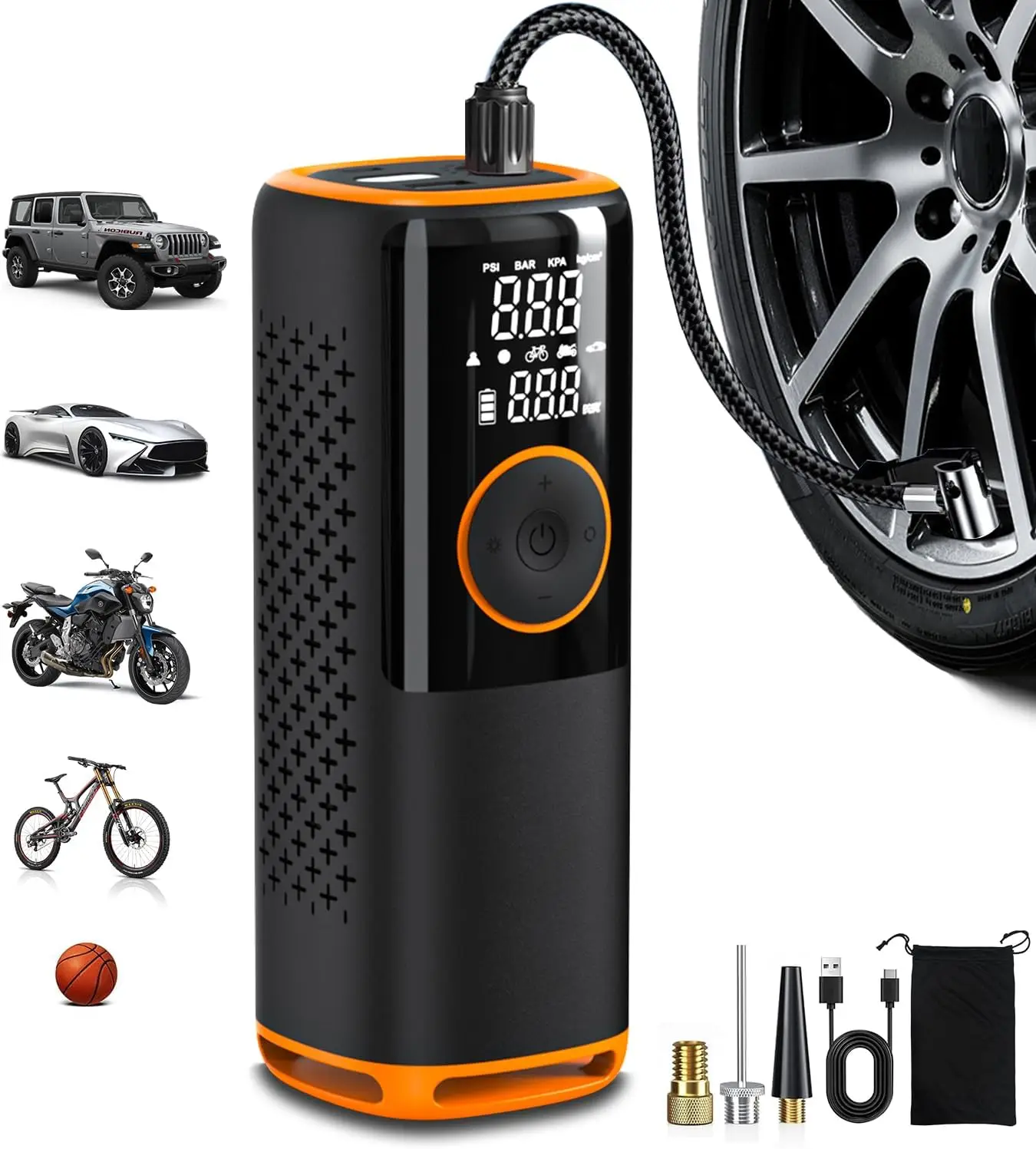 

Portable Tire Inflator 15000mAh 160PSI Air Compressor with LCD Dual Screen for Car, Motorcycle, Bike Tires