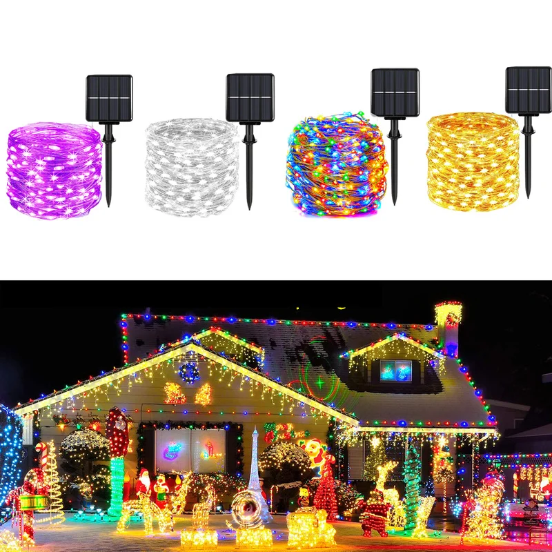 Imagem -06 - Luzes da Corda de Fadas Solar 100ft 340 Led Luzes Cobre ao ar Livre à Prova Impermeável Água Modos Iluminação Nightlight para Festa Jardim Quintal