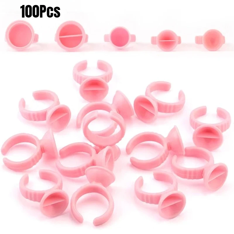100 stücke Einweg Kleber Ringe Kunststoff Permanent Make-Up Pigment Halter Palette Für Tattoo Wimpern Verlängerung Kleber Teiler Container
