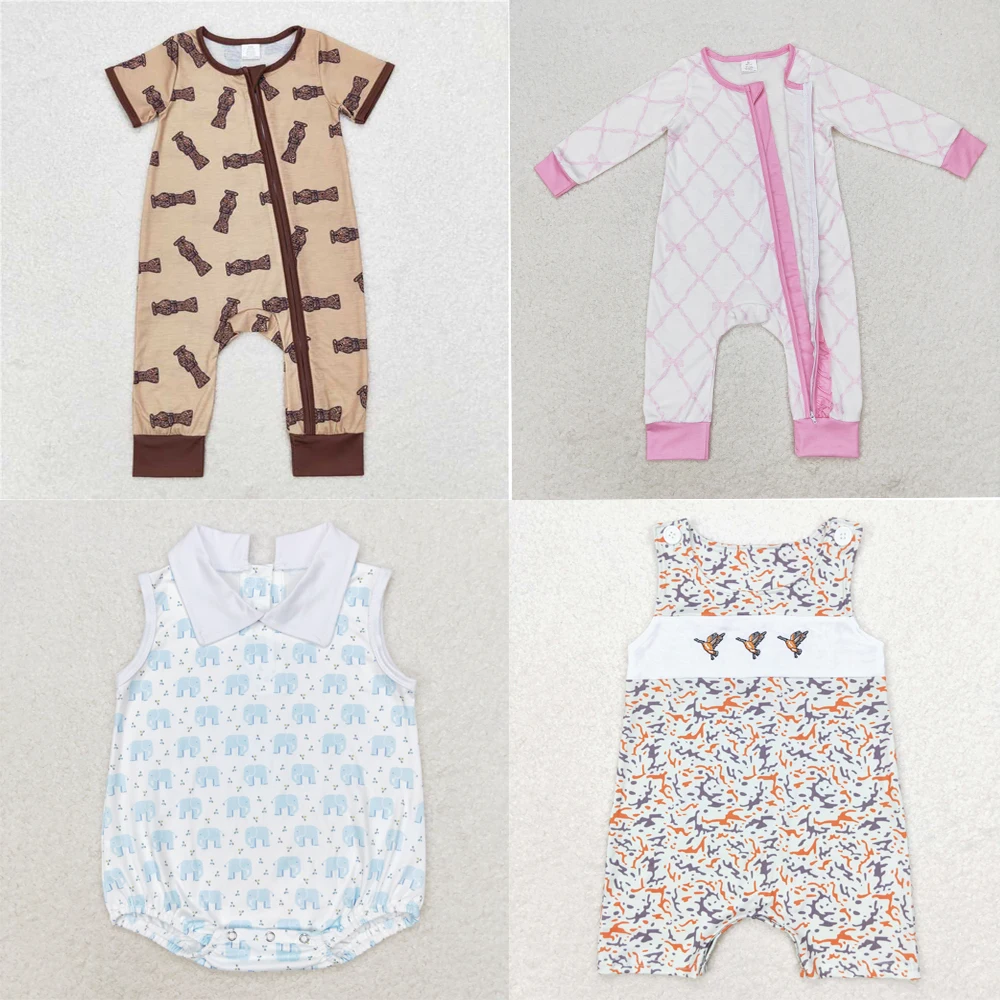 

Wholesale western boutique baby boys and girls clothes rompers newborn toddler Bow pattern pink lace zipper long-sleeved onesies