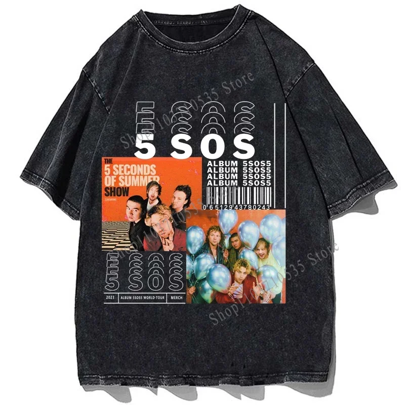

Album 5 SOS Printed T-shirt Seconds Of Summer Tshirt Vintage Cotton Loose Oversize T Shirt Summer Men Short Sleeves Tees Tops