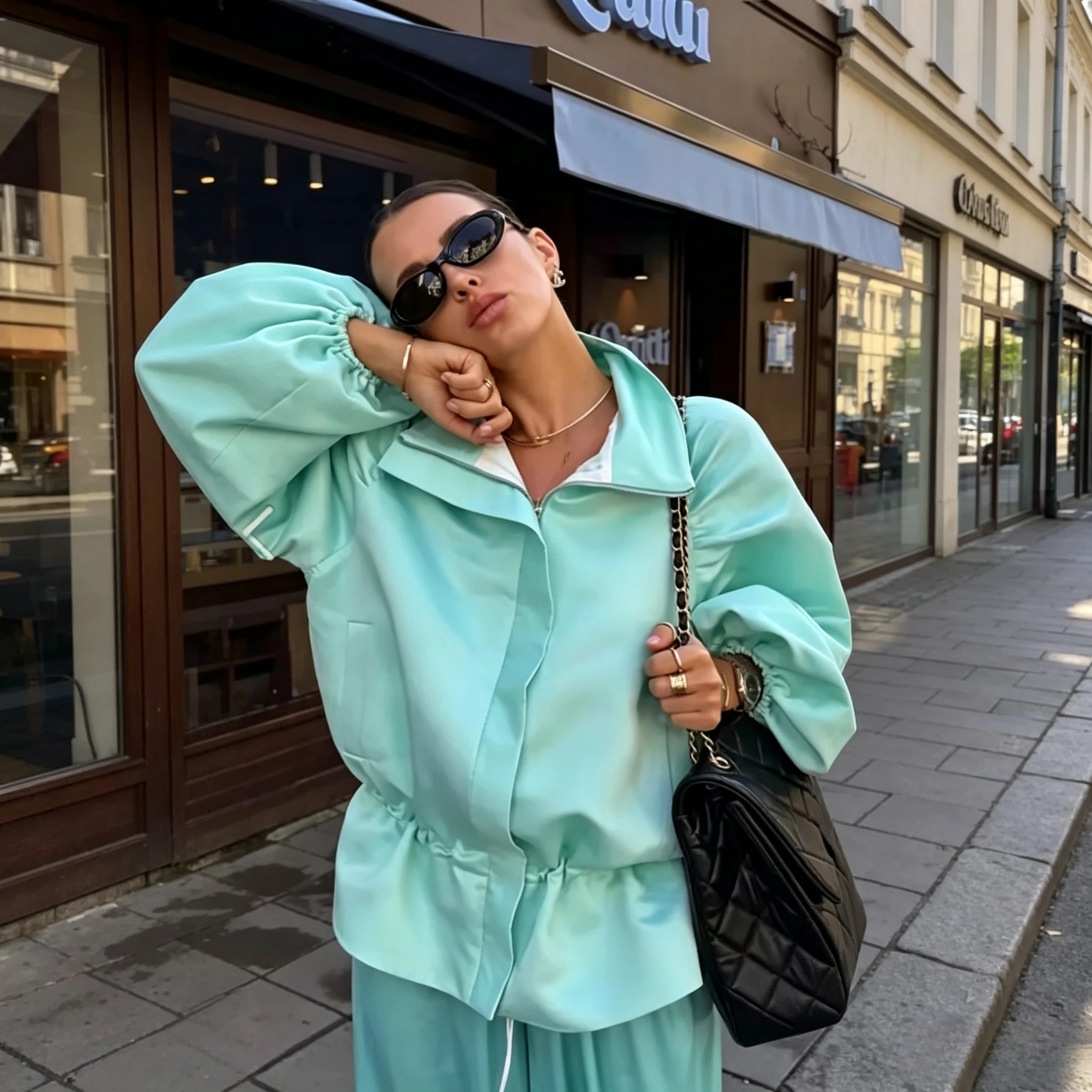Classy Solid Color Ruched Short Jacket Stand Collar Long Sleeve Pockets Loose Fit French Casual Daily Autumn Lady Outerwear Coat
