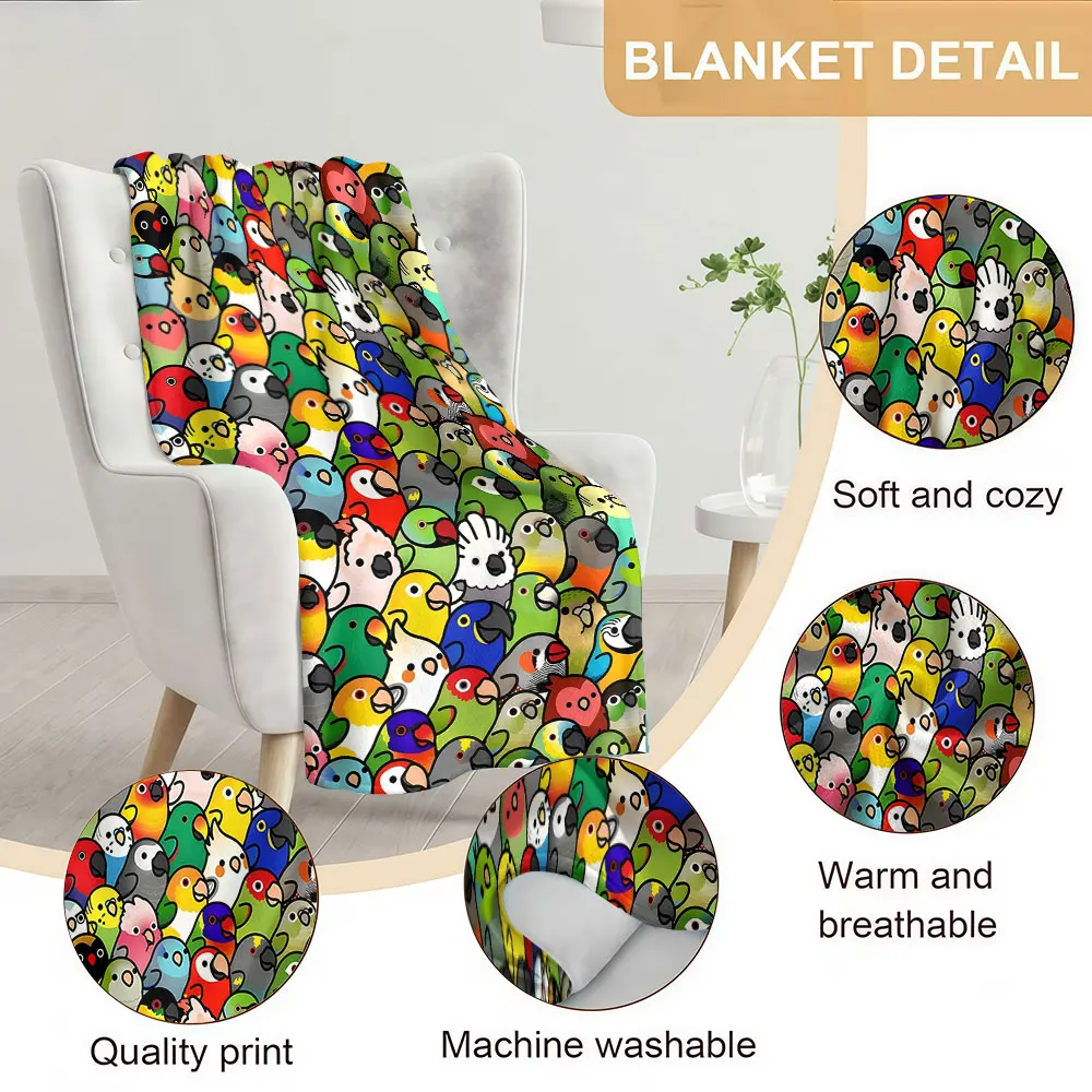 Cute Parrot Soft Warm Flannel Blanket Lightweight Cozy Christmas Halloween Home Decor Room