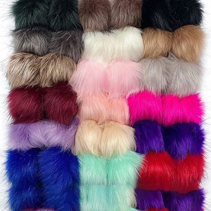 

2PCS Plush Fox Fur Hairball Hat Pom Pom 10cm DIY Faux Fur Pompom Handmade Fur Pom Poms Balls W/ Elastic Bands for Bag Clothing