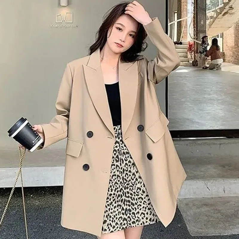 

2025 High-end Female Solid Color Suit Coat Korean Ladies Fashion Blazer Outwear Spring Autumn Women Long Sleeves Leisure Jacket