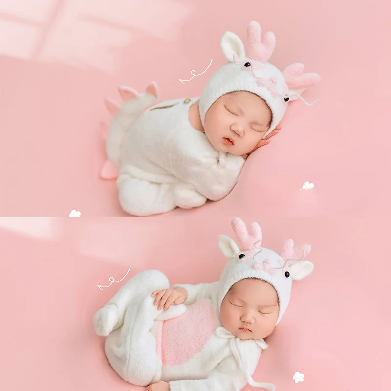 Infants Photography Props Clothes Crochet White Dragon Newborn Outfits Jumpsuits Hat 2pcs/Set Studio Baby Photoshoot Accessories