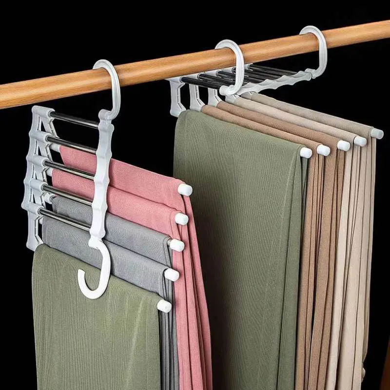 Perchero plegable multicapa de acero inoxidable, percha para pantalones, perchas para ropa, pinzas, perchas para ropa, organizador de armario para dormitorio