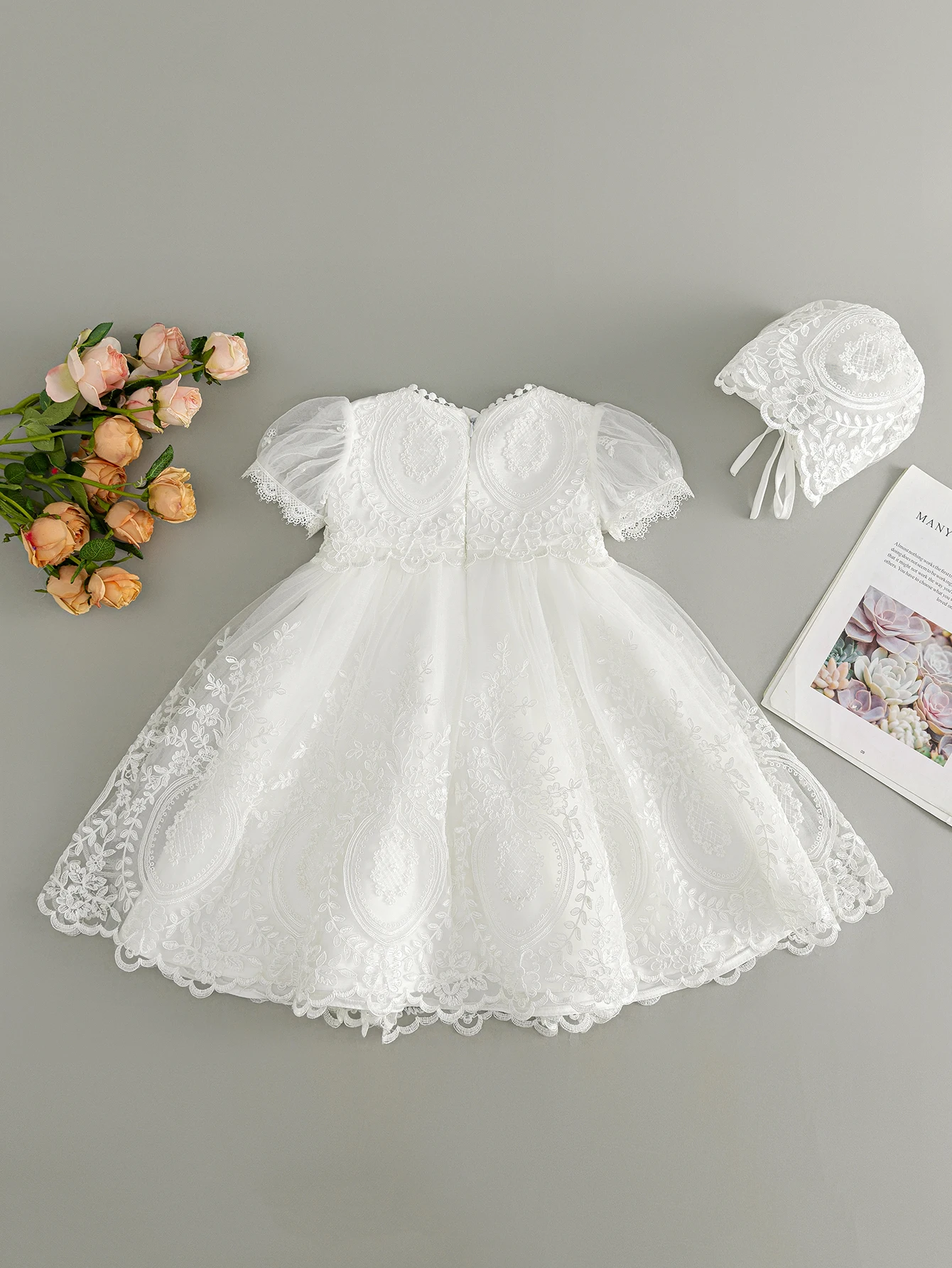 Baby Girl White Baptism Dress High-End Embroidered Dress Long Gauze Skirt Ceremonial Dress