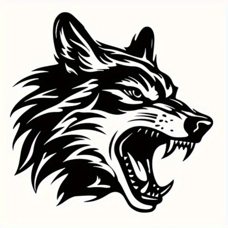 1Pc Wolf Head Motorcycle Sticker, Black & White Vinyl Decal, Waterproof & Scratch-Resistant for Cars, Trucks & Motorcycles