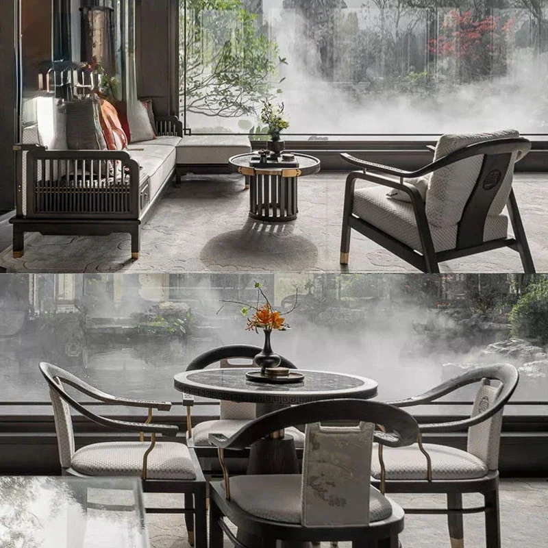 

Hotel clubhouse negotiation table and chair leisure round table leisure chair solid wood furniture
