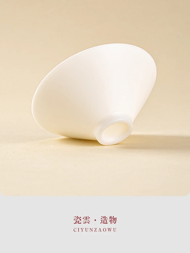 High Quality Dehua High-End Mutton Fat Jade White Porcelain Bamboo Hat Cup Tea Single Kung Fu Set Brewing