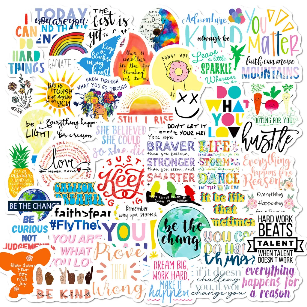 50 Pcs Inspirational Quote Stickers - Colorful Motivational Decals for Luggage, Planners & DIY Crafts Giajar Sticker Store