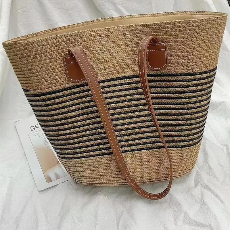 Borsa da spiaggia in paglia borsa a tracolla intrecciata a mano Vintage da donna borse in Rattan di grande capacità borse Casual per le vacanze