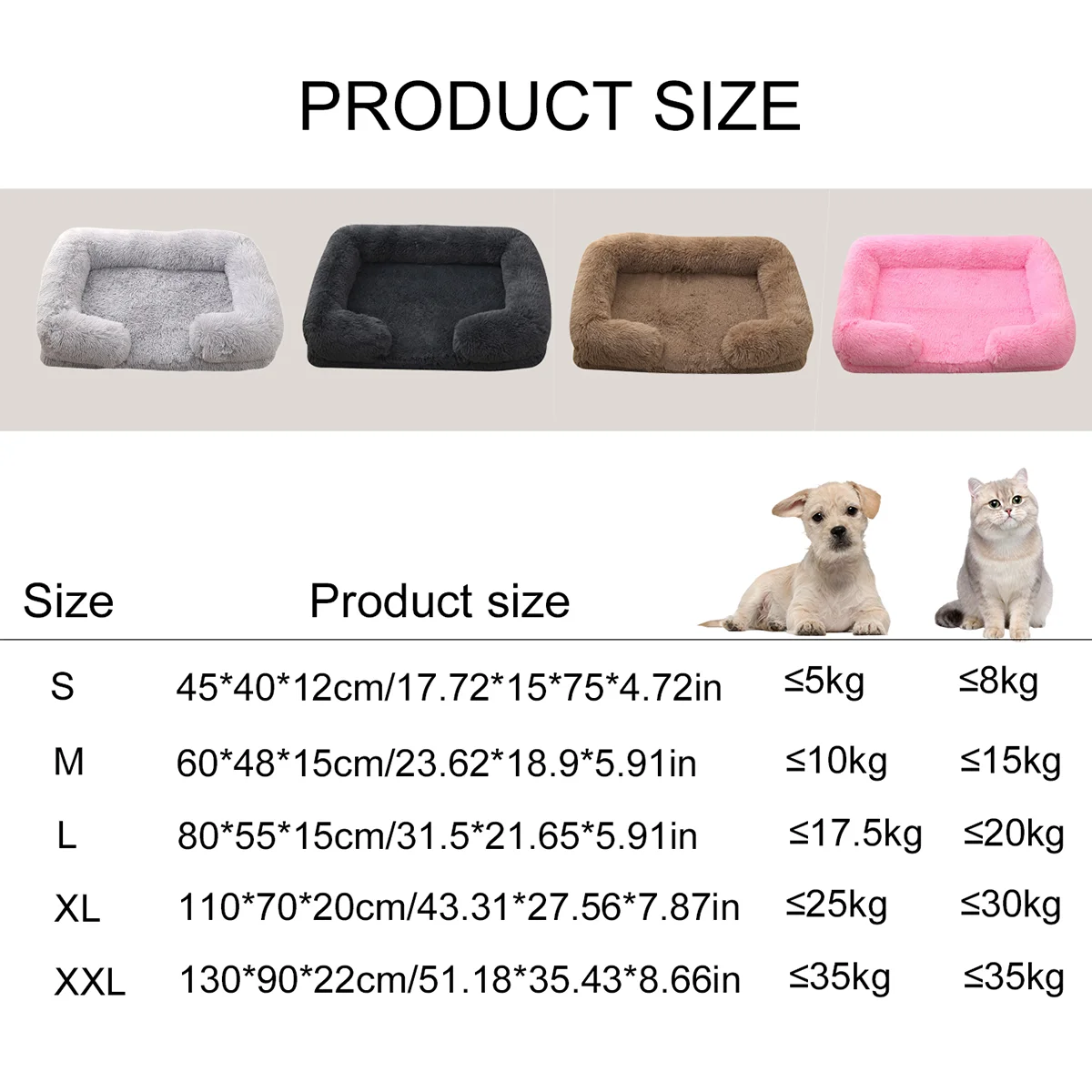 Square Dog Bed Plush Pet Bed Winter Thickened Pad House for Dogs Bed Cat Sofa for Flyffy Dogs Sleeping Bed Sofa Removable Mat