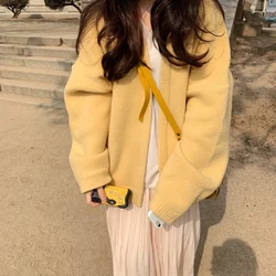 Lucyever Yellow Knitting Cardigan Women 2024 Autumn Long Sleeve Loose Sweater Cardigans Woman Korean Style Solid Color Thin Coat