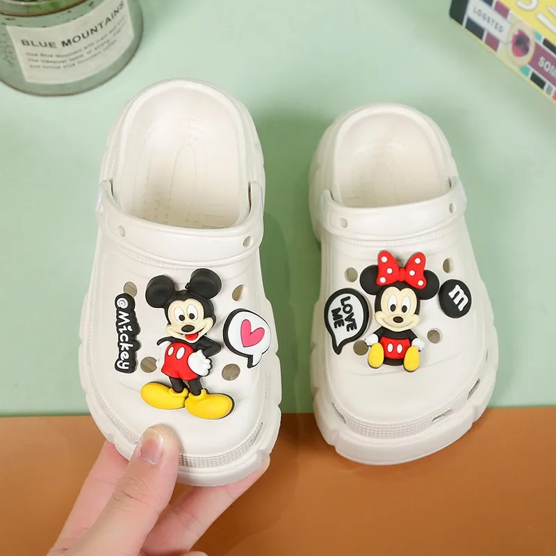 Disney Children\'s Sandals Female Hollow Boy Cute Baby Mickey Minnie Mouse Cartoon Children Students Thick Sole Slippers Size 24