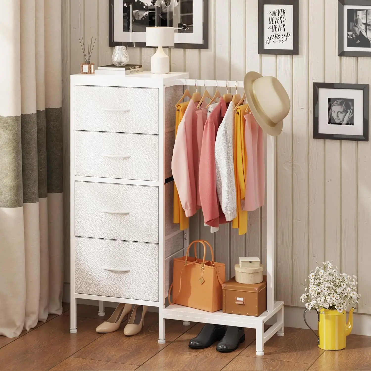 4-Drawer Dresser with Hanging Rack – Fabric Kids Closet Organizer 3