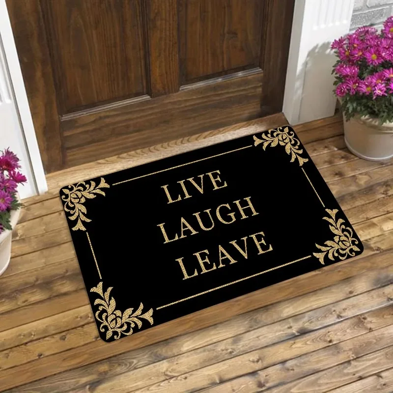 Elegant Live Laugh Leave Quote Door Mat Vintage Print Non Slip Rug for Front Entry Indoor Home Decor Soft Flannel Floor Rug