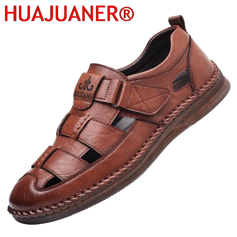 Neue Sandalen für Herren, Outdoor-Strandsandalen, atmungsaktiv, lässig, normales Leder, rutschfest, Designer-Replika, Sommersandalen