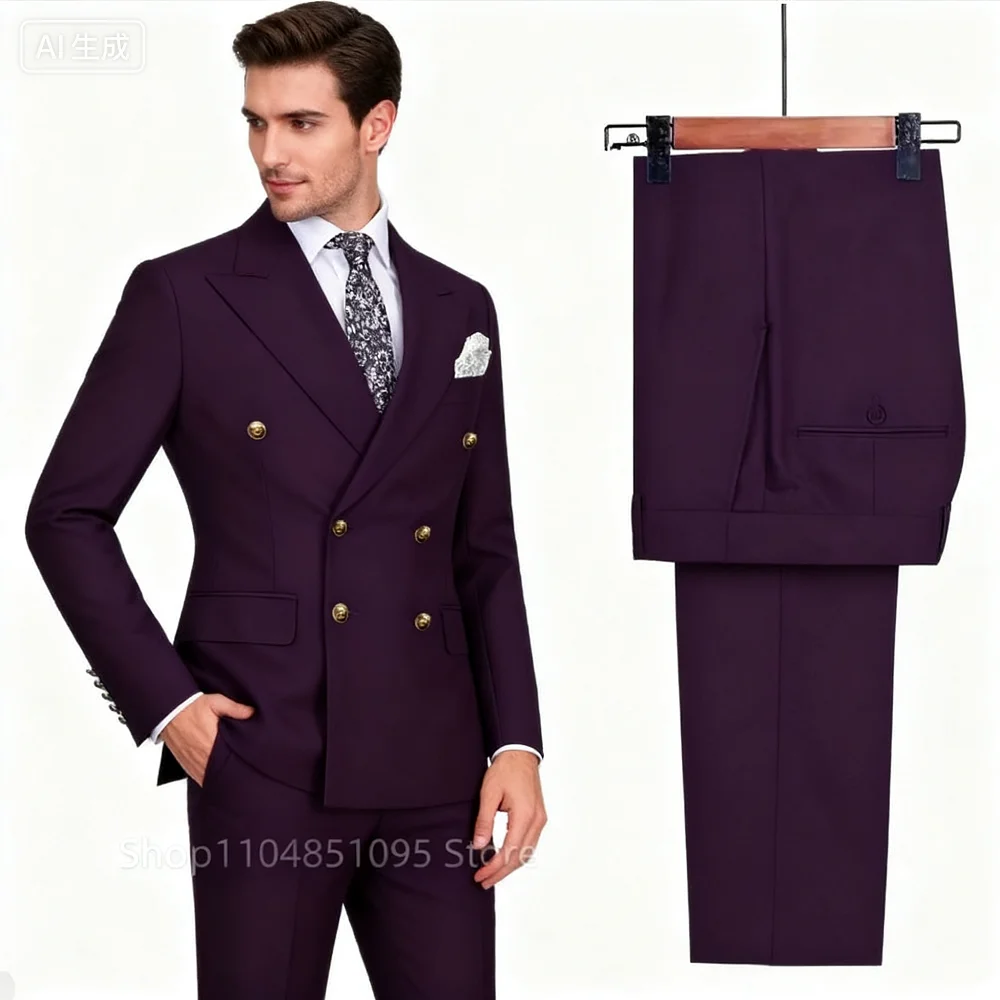 

Khaki Men's Smart Casual Suits Fashion Formal Business Wedding Groom Tuxedos Peak Lapel Double Breasted Jacket And Pants
