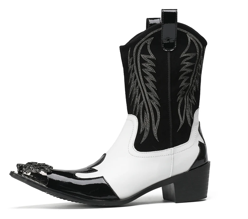 Mode Spitz Männlichen Stiefeletten Plus Größe Party Schuhe Stickerei Cowboy Stiefel Aus Echtem Leder Männer Motorrad Kurze Stiefel – Detail 25