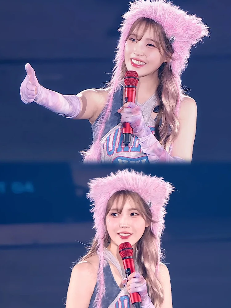 

Iu Concert вязаная шапка с розовыми ушками, женская осенне-зимняя теплая шапка с защитой ушей, милая милая круглая верхняя кепка