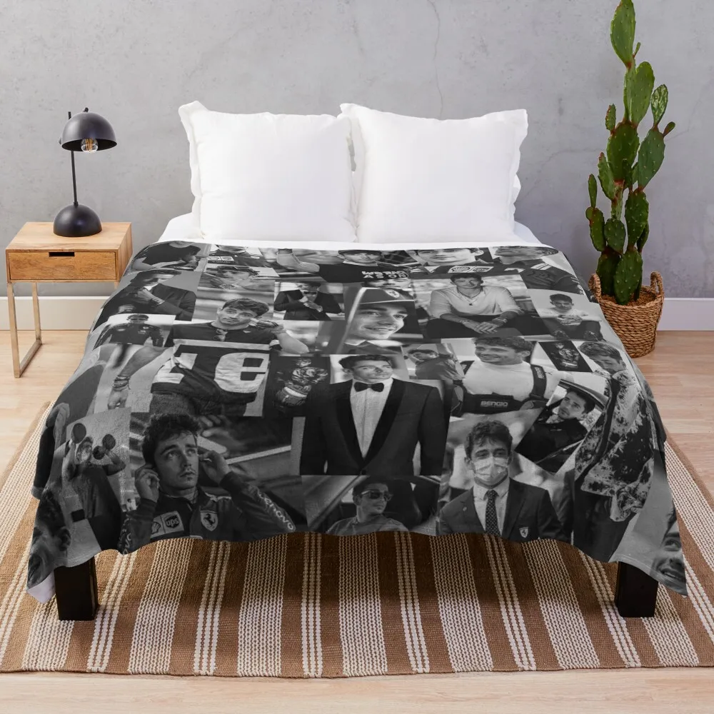 

Charles Leclerc Black and White Aesthetics Collage Throw Blanket Cute Plaid Winter beds Kid'S Blankets