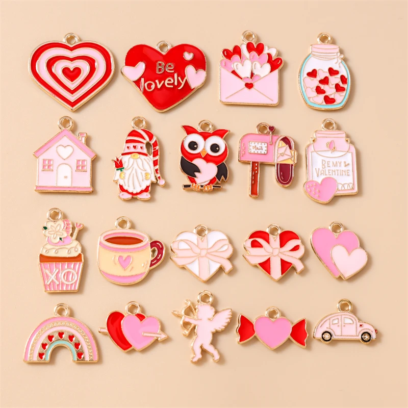 20 Stück gemischte Emaille-Anhänger in Form von Herzen und Buchstaben für die Schmuckherstellung, Halsketten, Ohrringe, Valentinstag, DIY-Bastelarbeiten und Accessoires. – Detail 2