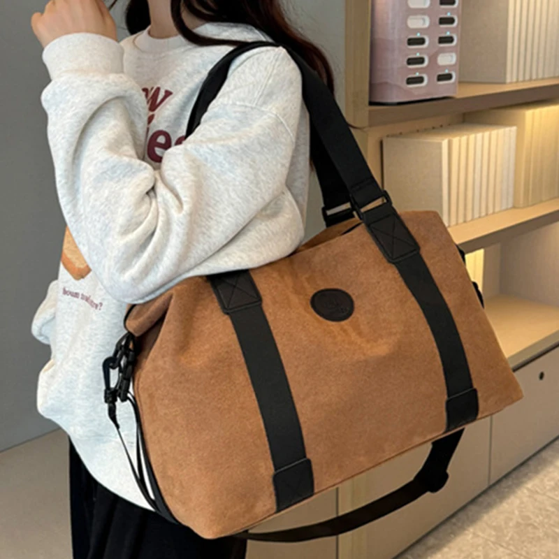 2024 Women Fashion Suede Travel Bag Storage Tote Handbags Casual Single Shoulder Bags Portable Large Capacity fitness Bag