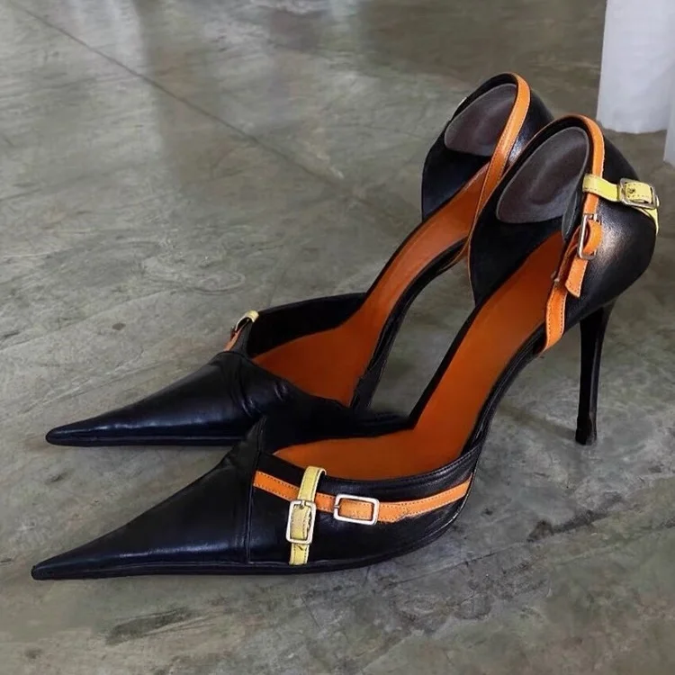 Pointy Toe Colorful Straps Sandals Cross Belt Stiletto Heels Fashion Women Sexy Party Dress Pumps Slip On Sewing Leather Shoes