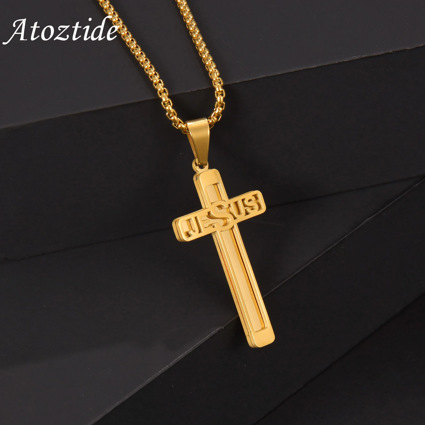 Atoztide New Personalized Custom Name Necklaces Zircon Cross Fashion Stainless Steel Pendantr for Women Jewelry Christmas Gift