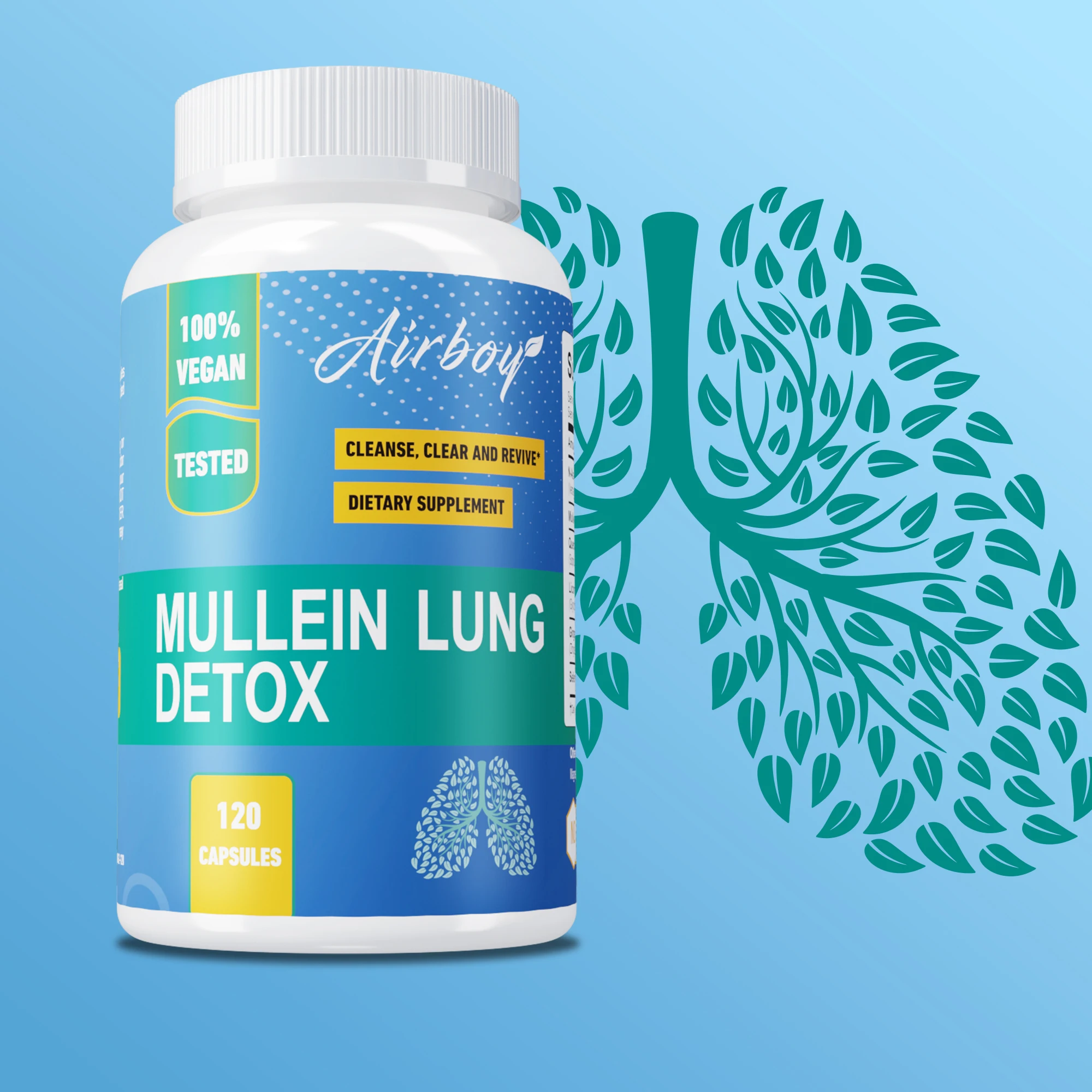 

Mullein Lung Detox Capsules - Bronchial Cleansing, Promotes Lung Health, Enhance Immunity, Improves Sleep, Maintains Vitality