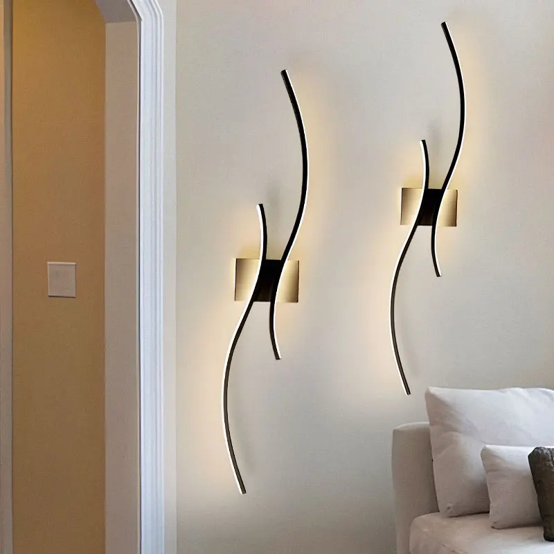 

Nordic LED Wall Lamps for Bedside TV Background Black LED Wall Lights Wall Lighting Fixtures for Corridor Aisle Wall Scocne Home