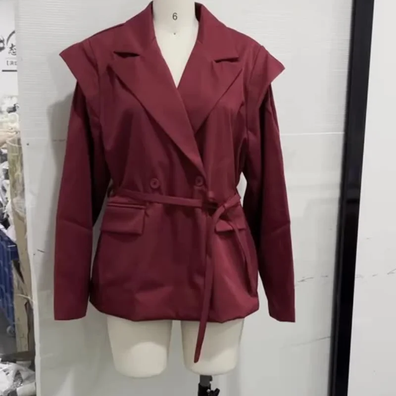 الصلبة التلبيب سترة للنساء كبيرة الحجم محززة واحدة الصدر منصات الكتف الستر 2025 مكتب سيدة كم طويل بلايز