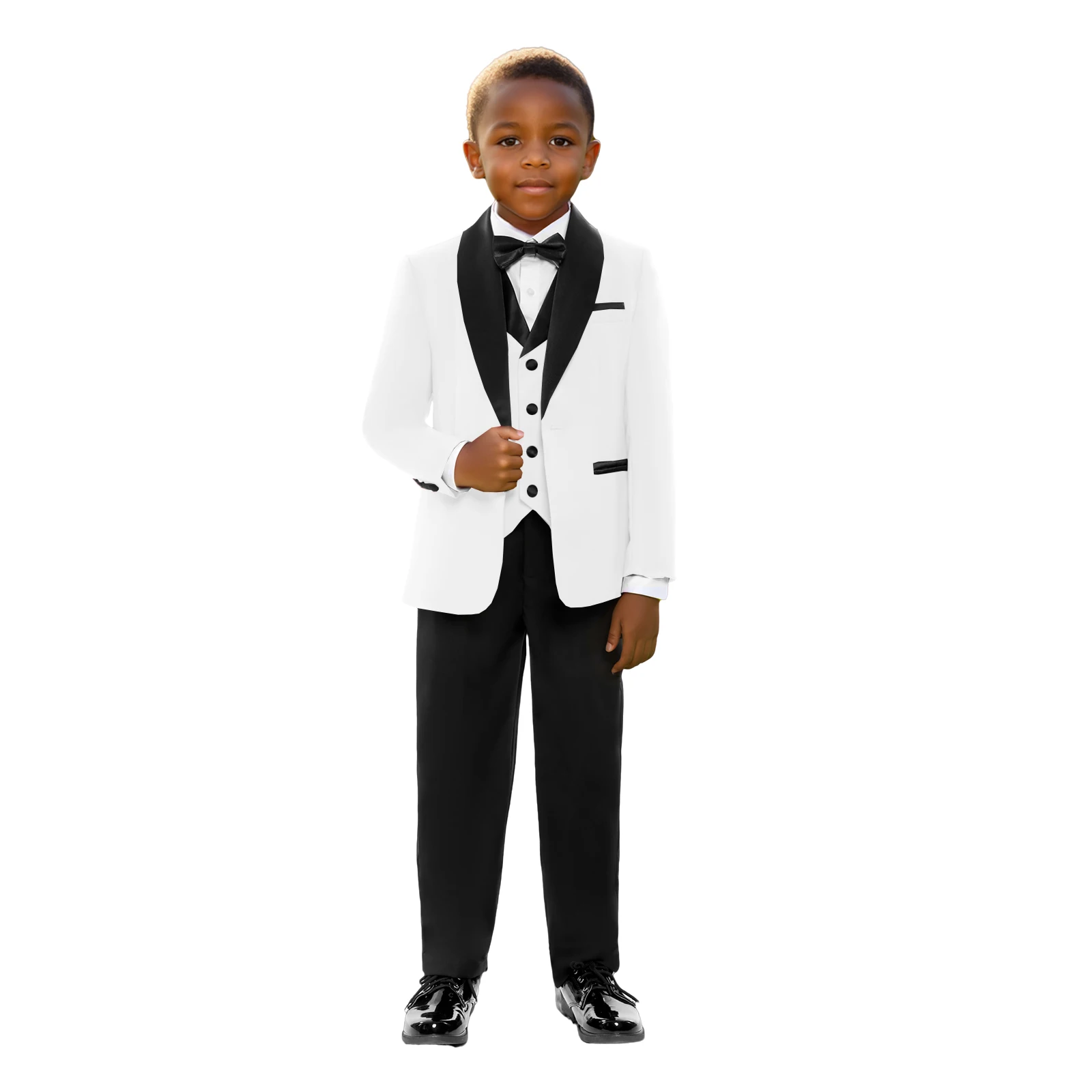 Formal Suit Set for Kids with Shawl Neck Regular Fitted 3 Pieces Suits Set Including Bow Tie for Wedding Birthday Communion