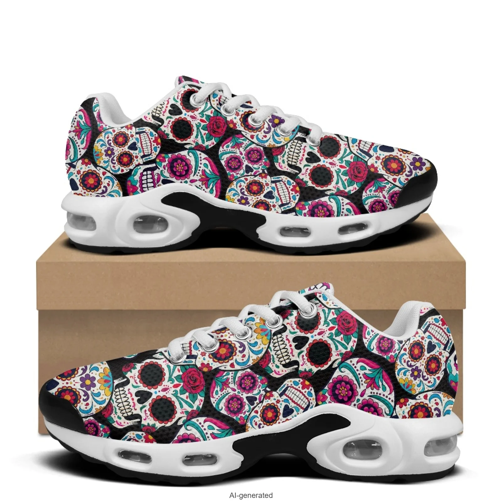 

XIXIRIMIDO Sugar Skull Air-Cushioned Sneakers Women's Running Shoes Men's Commuter Shoes Lightweight Breathable Soft Comfortable